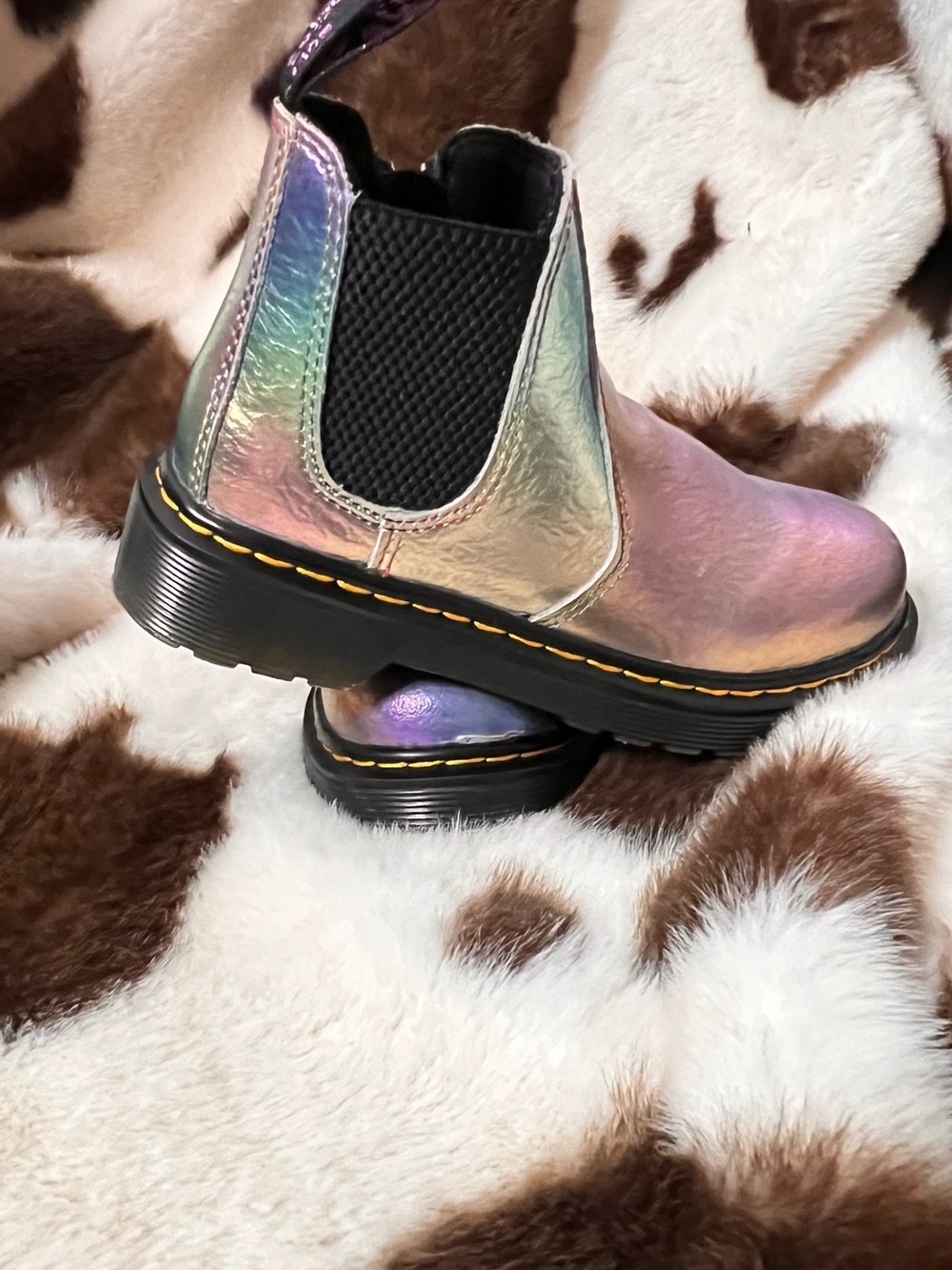 Dr. Martens Iridescent Kids Boots with Yellow Stitching